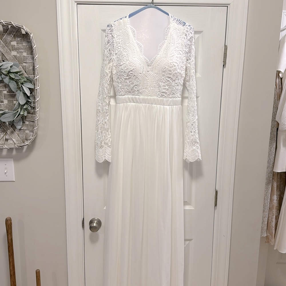 Lulus Awaken My Love White Long Sleeve Lace Maxi Dress